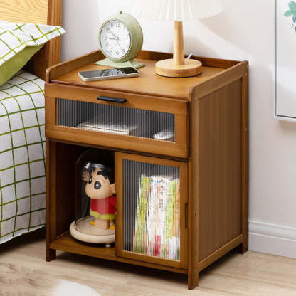 Minimalist Bamboo Glass Plastic Nightstand