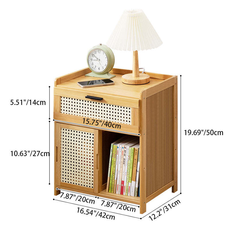 Minimalist Bamboo Glass Plastic Nightstand — B - Walnut Color