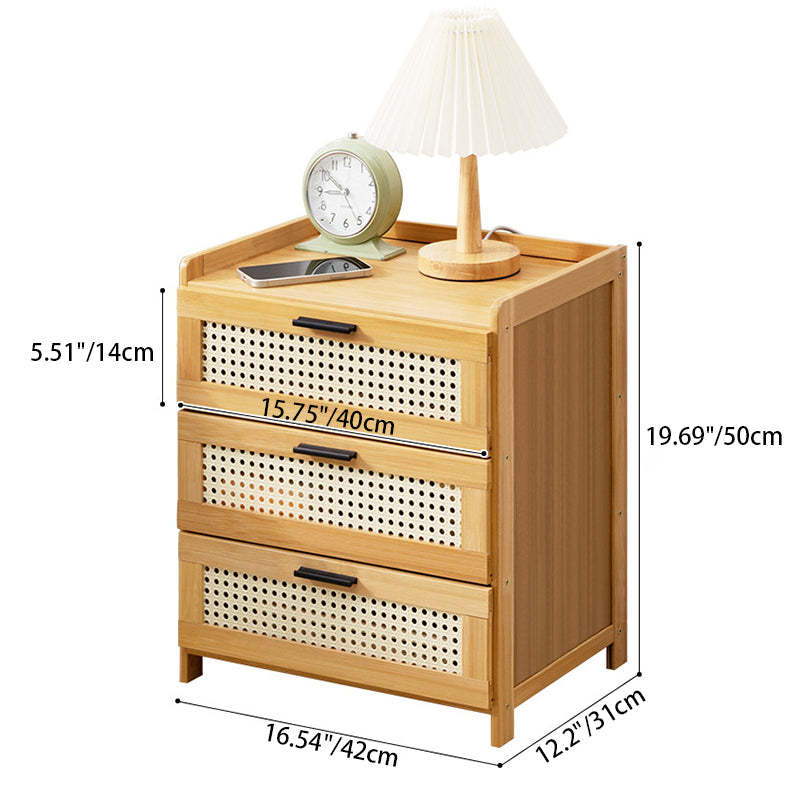 Minimalist Bamboo Glass Plastic Nightstand — C - Original Wood Color