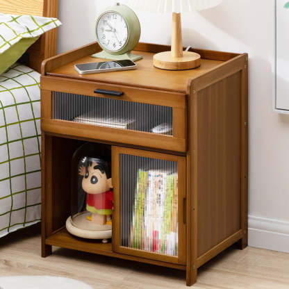 Minimalist Bamboo Glass Plastic Nightstand