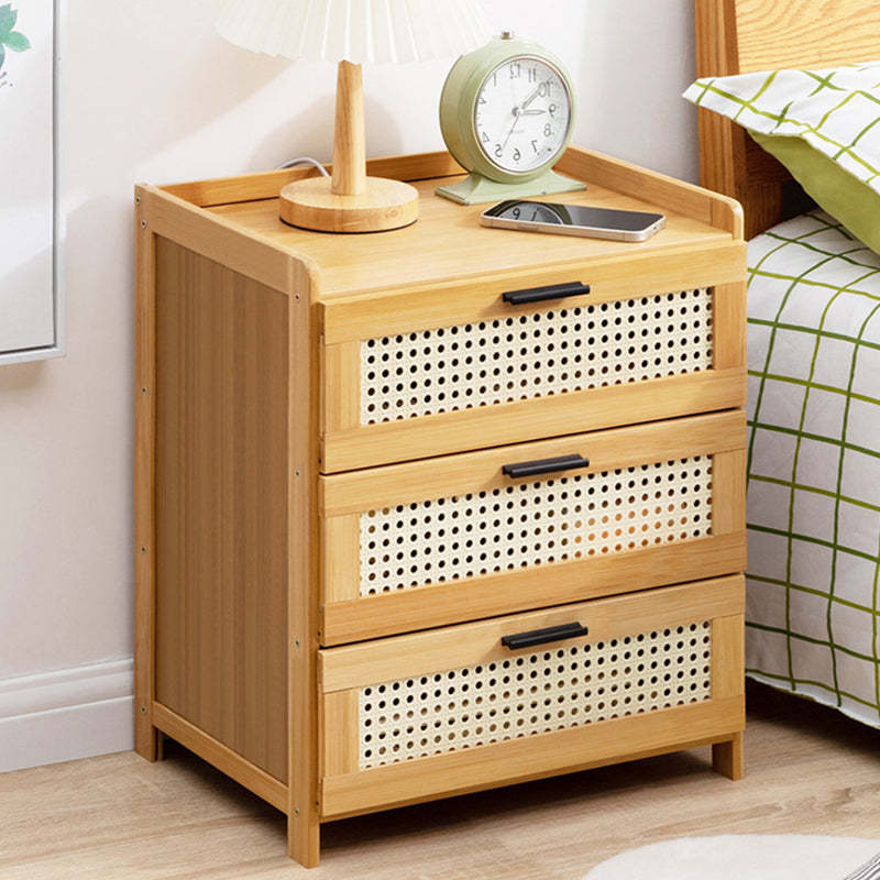 Minimalist Bamboo Glass Plastic Nightstand — B - Original Wood Color
