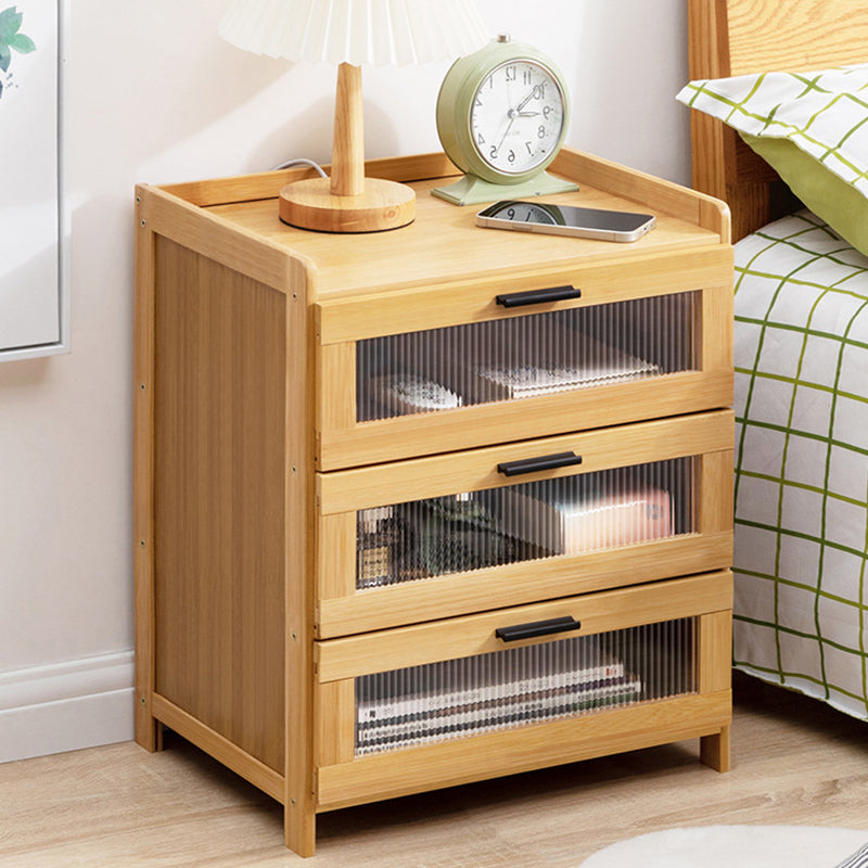 Minimalist Bamboo Glass Plastic Nightstand