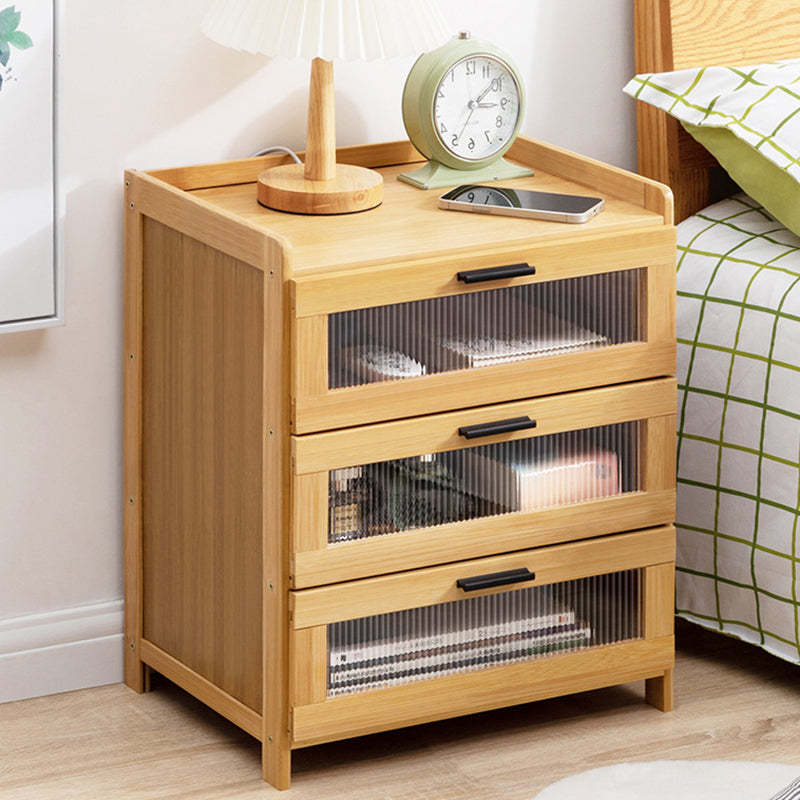 Minimalist Bamboo Glass Plastic Nightstand