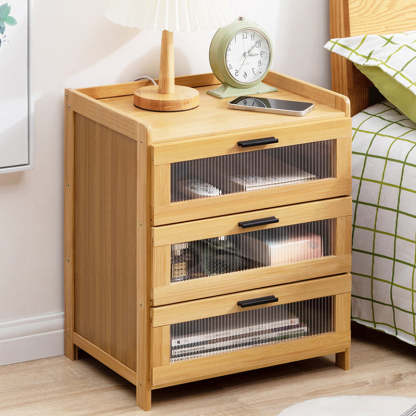 Minimalist Bamboo Glass Plastic Nightstand