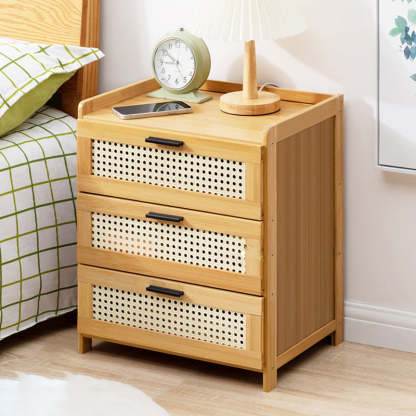 Minimalist Bamboo Glass Plastic Nightstand
