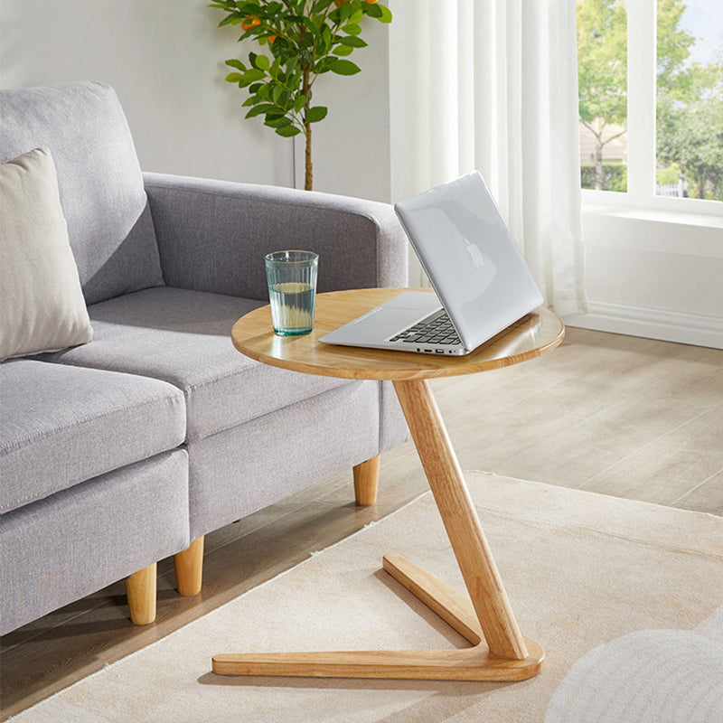 Minimalist Round Solid Wood Side Table — Walnut Color