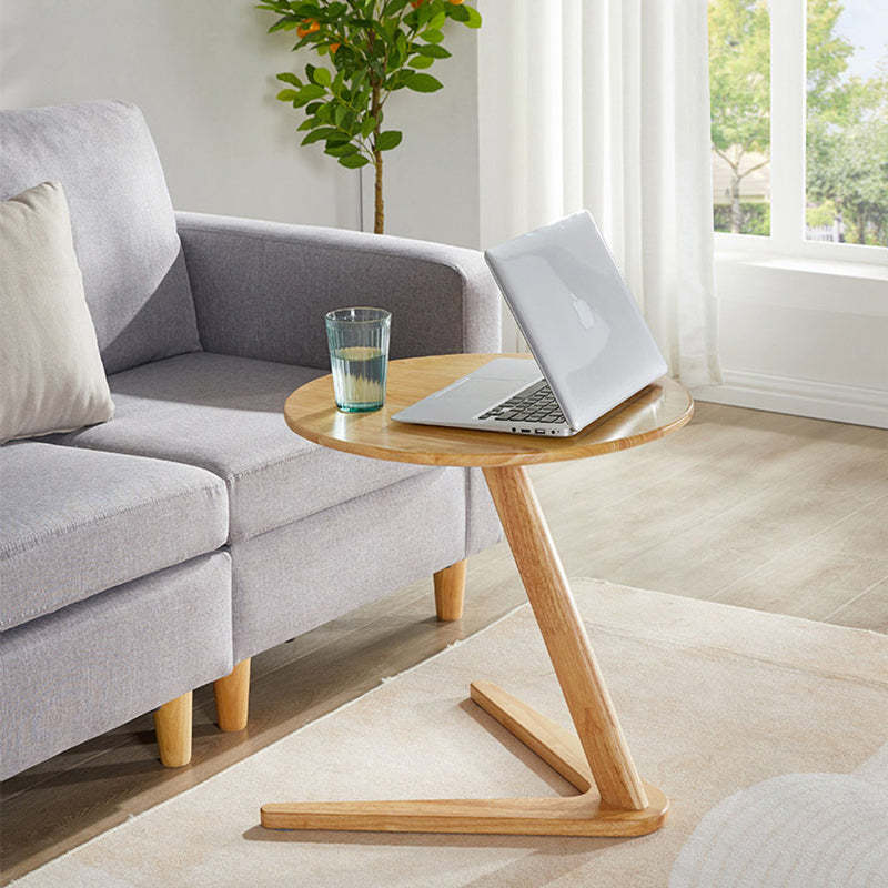Minimalist Round Solid Wood Side Table — Walnut Color