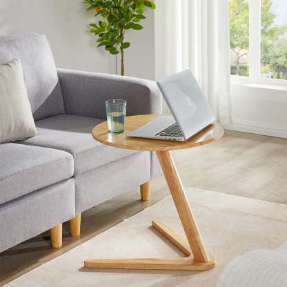 Minimalist Round Solid Wood Side Table — Walnut Color