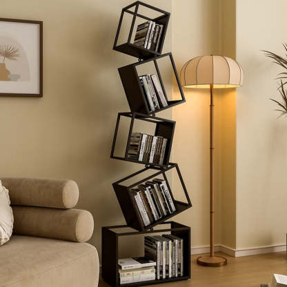 Contemporary Iron 5-Shelf Bookshelf — Black
