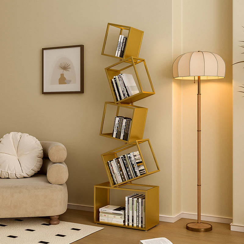 Contemporary Iron 5-Shelf Bookshelf — Gold