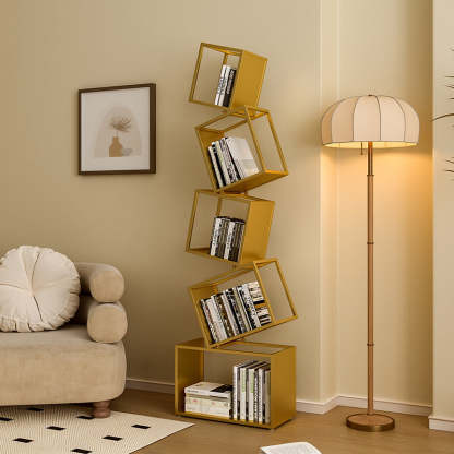Contemporary Iron 5-Shelf Bookshelf — Gold