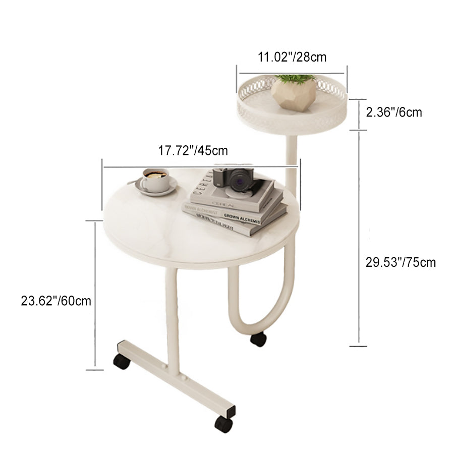 Luxury Rock Slab Iron Side Table — B - Without Basket / White