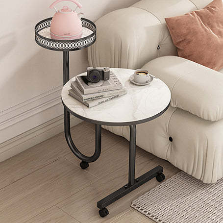 Luxury Rock Slab Iron Side Table — A - With Basket / Gold