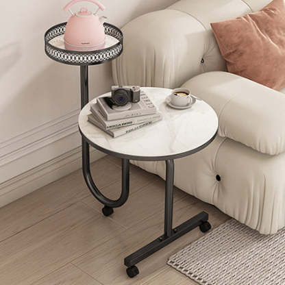 Luxury Rock Slab Iron Side Table — A - With Basket / Gold