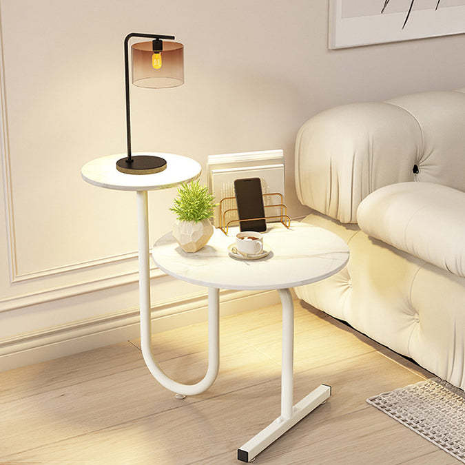Luxury Rock Slab Iron Side Table — A - With Basket / Black