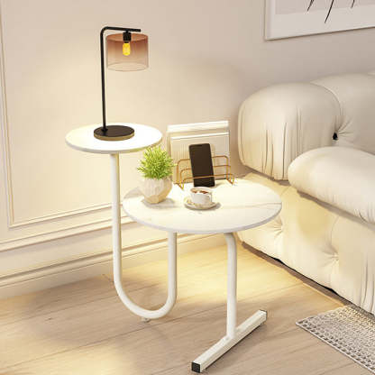 Luxury Rock Slab Iron Side Table — A - With Basket / Black