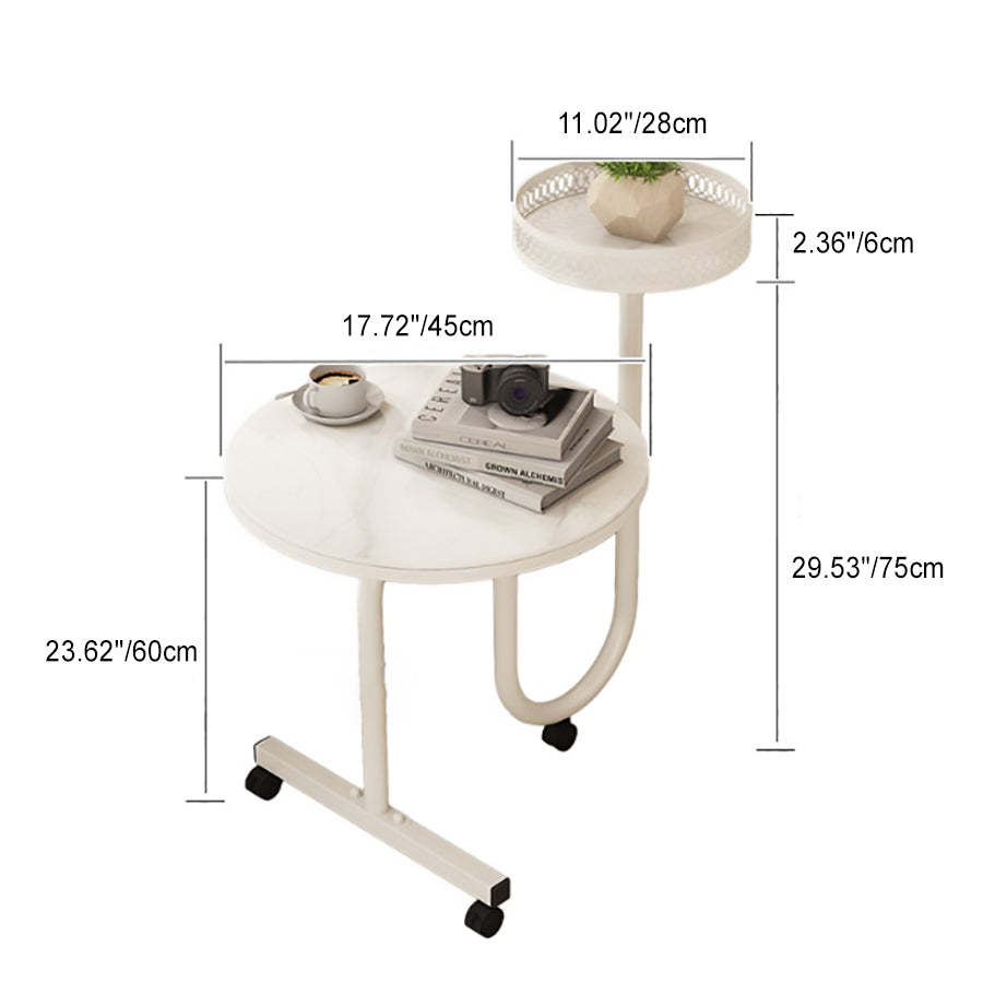 Luxury Rock Slab Iron Side Table — B - Without Basket / White
