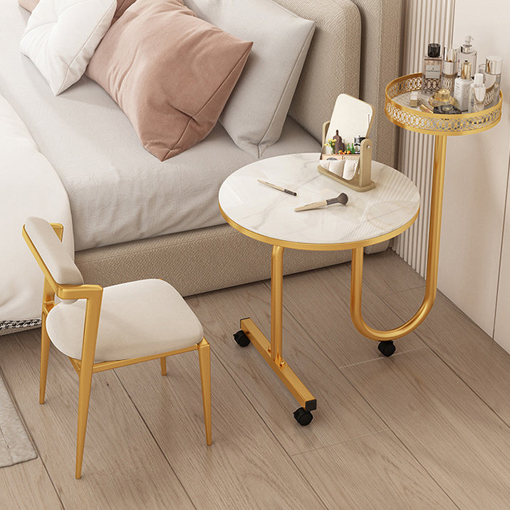 Luxury Rock Slab Iron Side Table — A - With Basket / White