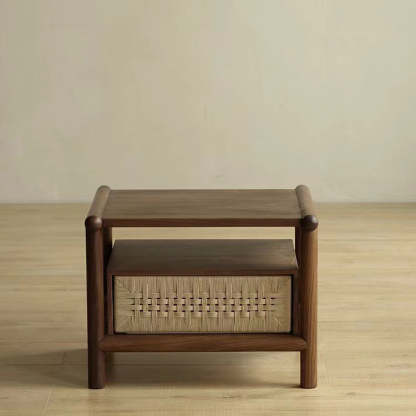 Japanese Black Walnut Rattan Nightstand 1-Drawer