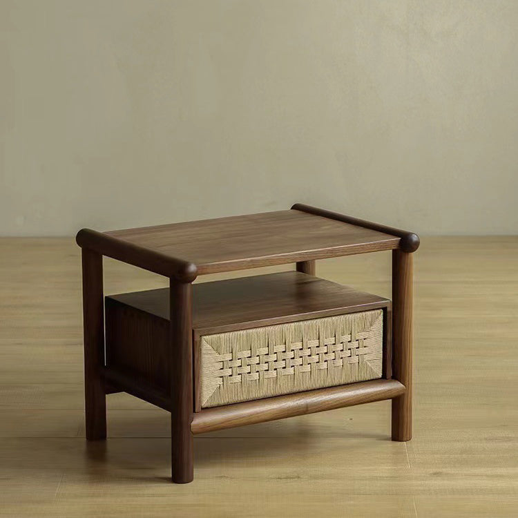 Japanese Black Walnut Rattan Nightstand 1-Drawer