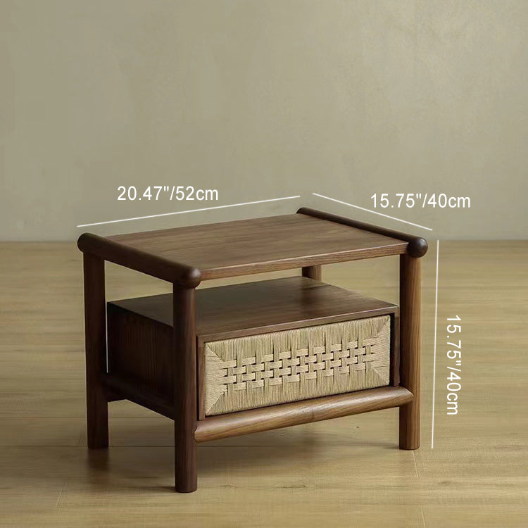 Japanese Black Walnut Rattan Nightstand 1-Drawer