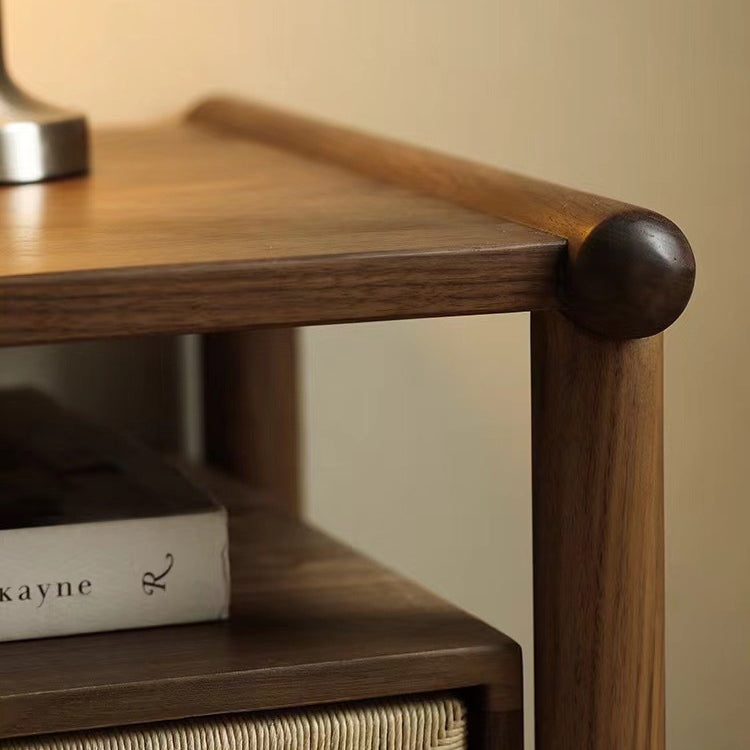 Japanese Black Walnut Rattan Nightstand 1-Drawer
