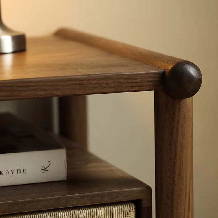 Japanese Black Walnut Rattan Nightstand 1-Drawer