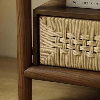 Japanese Black Walnut Rattan Nightstand 1-Drawer