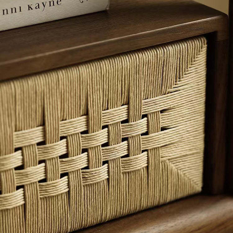 Japanese Black Walnut Rattan Nightstand 1-Drawer