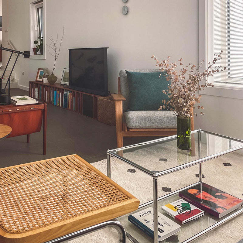 Modern Stainless Steel Glass Coffee Table 2-Tier