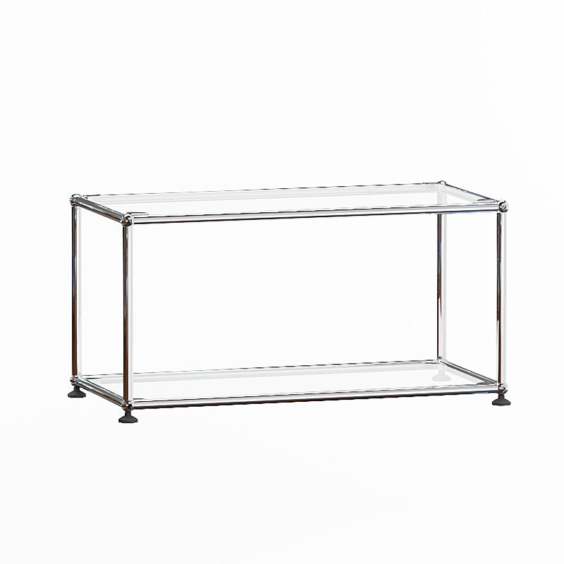 Modern Stainless Steel Glass Coffee Table 2-Tier