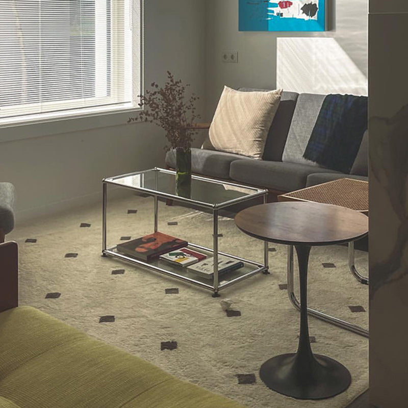 Minimalist 2-tier stainless coffee tables in steel glass leather