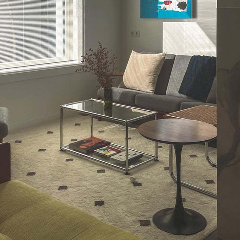 Modern Stainless Steel Glass Coffee Table 2-Tier