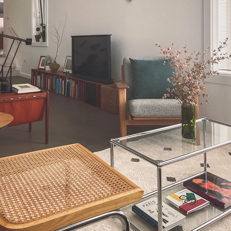 Modern Stainless Steel Glass Coffee Table 2-Tier
