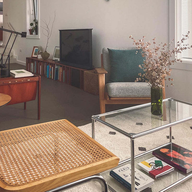 Modern Stainless Steel Glass Coffee Table 2-Tier