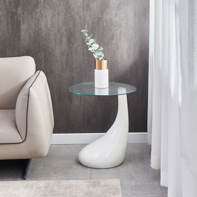 Round Glass Steel Pedestal Side Table