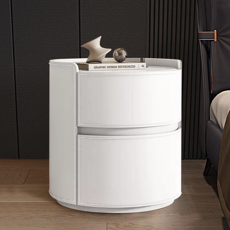 Luxury Rock Slab Saddle Leather Nightstand — Beige