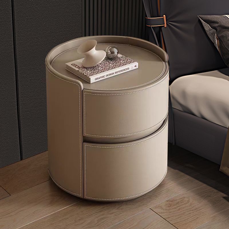 Luxury Rock Slab Saddle Leather Nightstand