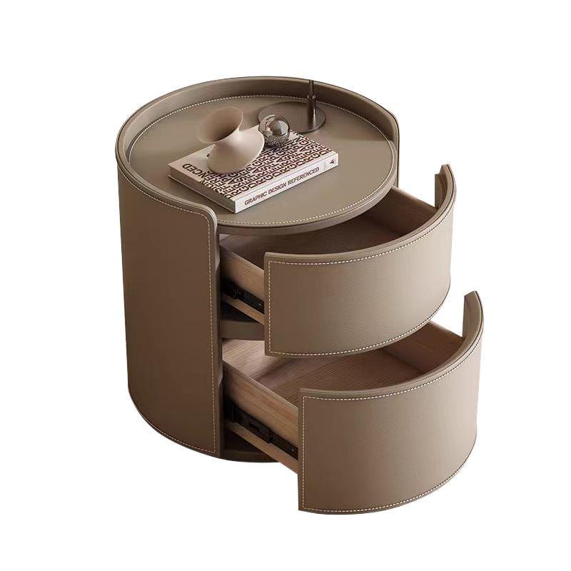 Luxury Rock Slab Saddle Leather Nightstand