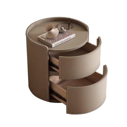 Luxury Rock Slab Saddle Leather Nightstand