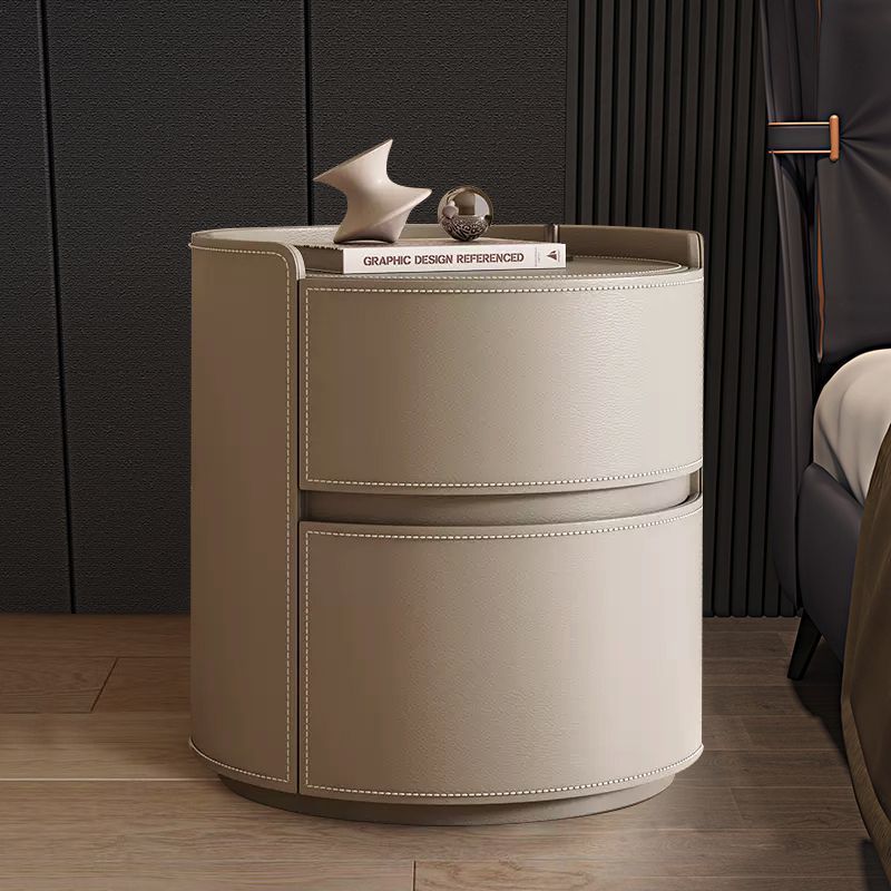 Lighom saddle slab leather nightstands for bedroom — Khaki