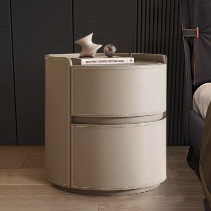 Luxury Rock Slab Saddle Leather Nightstand — Orange