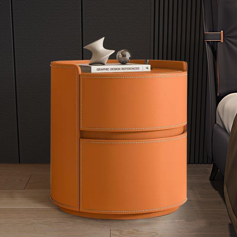 Luxury Rock Slab Saddle Leather Nightstand — Khaki