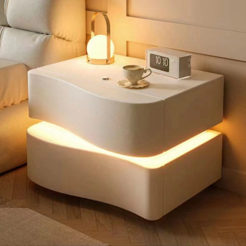 Modern Leather Nightstand 2-Drawer — Beige
