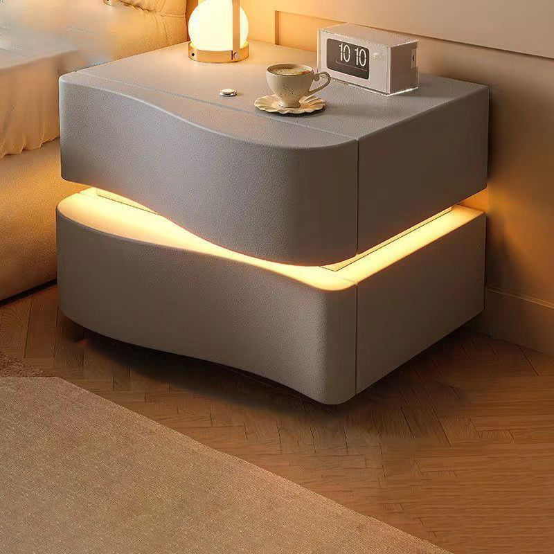 Modern Leather Nightstand 2-Drawer — Light Gray