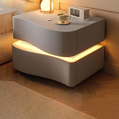 Modern Leather Nightstand 2-Drawer — Light Gray