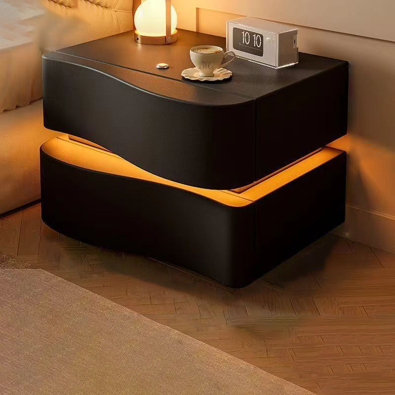 Modern Leather Nightstand 2-Drawer — Dark Gray