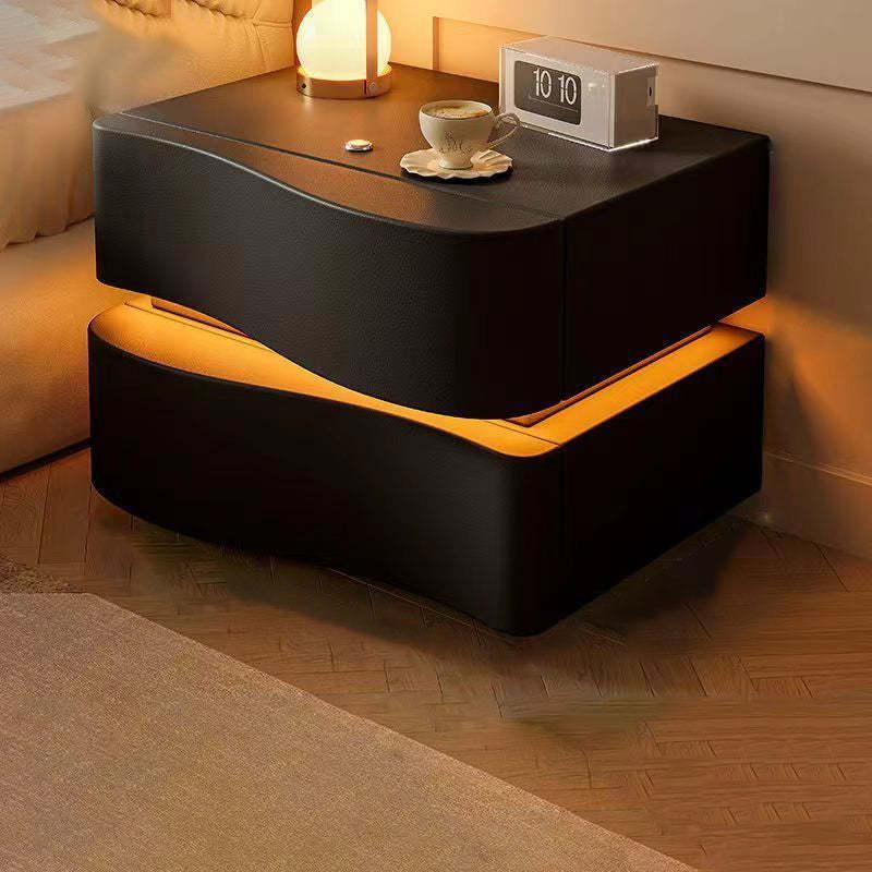 Modern Leather Nightstand 2-Drawer — Dark Gray
