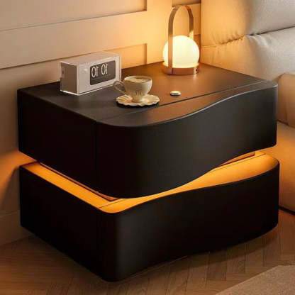 Modern Leather Nightstand 2-Drawer