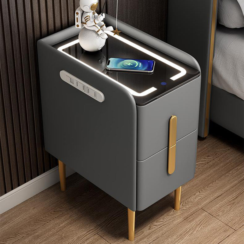 Modern Rock Slab Leather Metal Nightstand — Orange